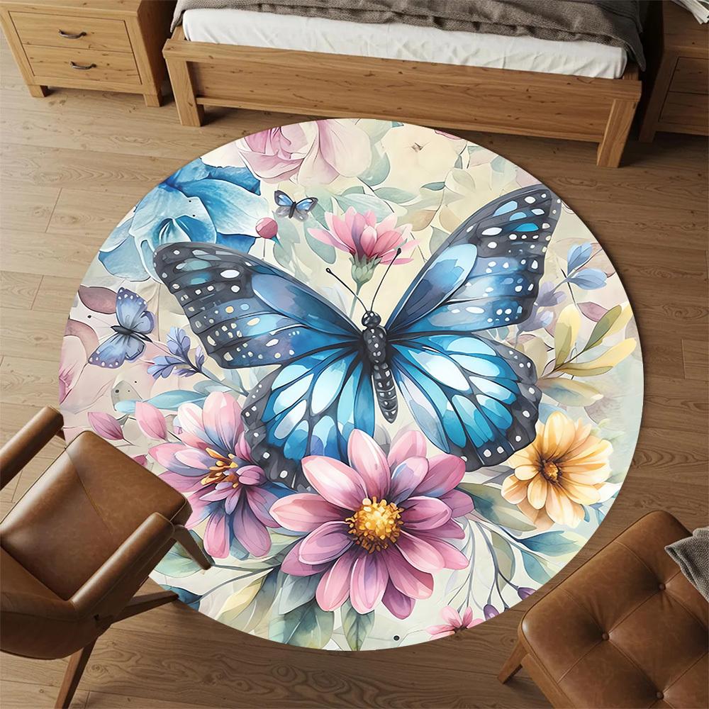 1pc Butterfly Flowers Round Chair mat Area Rug - Non-Slip, Floor Mat for Office, Bedroom, and Indoor Decor c1125464