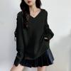 Autumn and Winter Women's Solid Color Strapless Long-sleeved Knit Sweater V-neck Pullover Breathable Loose Sweater Bottoming Shirt Fashion Tops