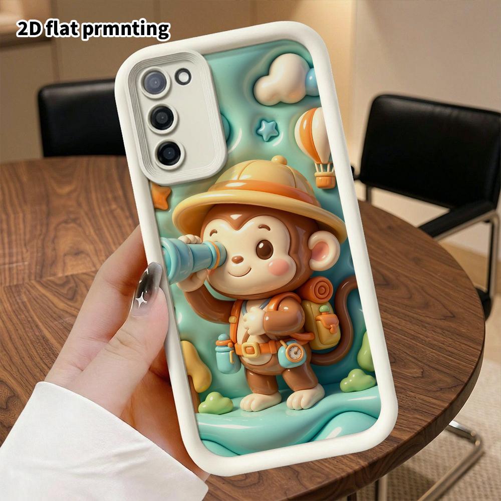 Phone case: 2D flat design suitable for Samsung Galaxy A34 A35 M05 M06 S20 S22 S21 FE Plus 5G protective case, adventurous little monkey, perfect Chri