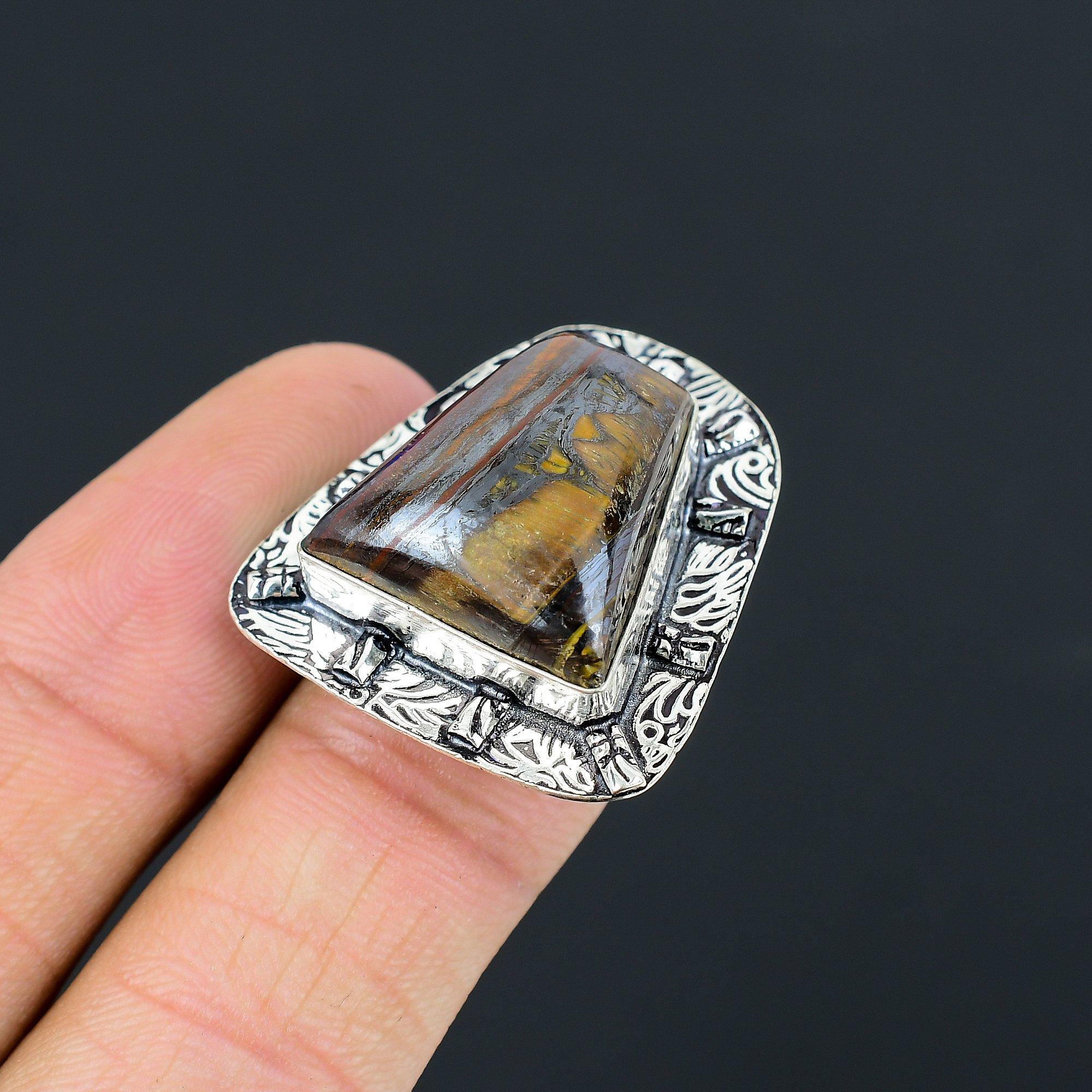 Sisters Day Sale Iron Tiger Eye Gemstone Statement Ring Size 7.5 Sterling Silver 7.5