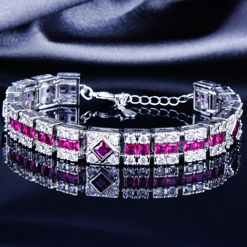 

Fashion Red Ruby Bracelet for Women Simulated Gemstone Jewelry Rose Diamond Bangle