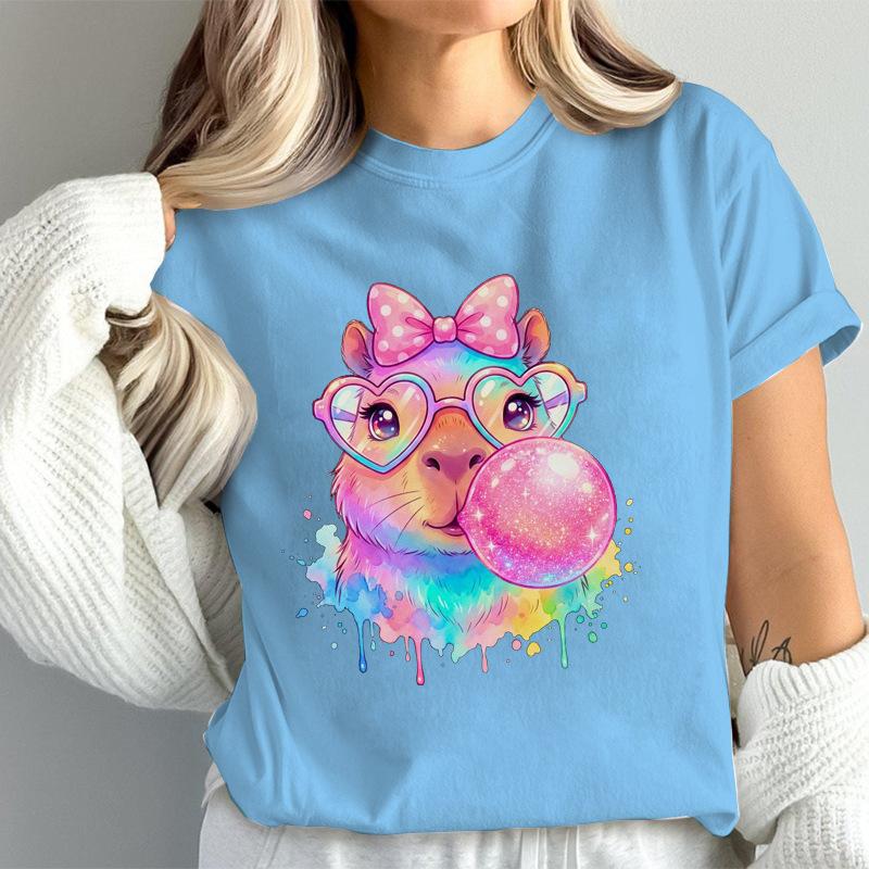 Watercolor Capybara Anime Cute Women T Shirt Fashion Casual Graphic TShirts Short Sleeve Tee Tops Summer Fashion TShirt Mujer