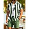 Simple Men Shirt Sets Vintage Stripe Lapel Short Sleeve Casual Shirt Beach Shorts Summer Streetwear Hawaiian Fashion Loose Suits