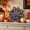 Halloween Door Hanging Sign Wooden Hanger Sign, Spider Web Trick Durable Wood Craft Decoration or Treat Plaque, Rustic Farmhouse Entryway with
