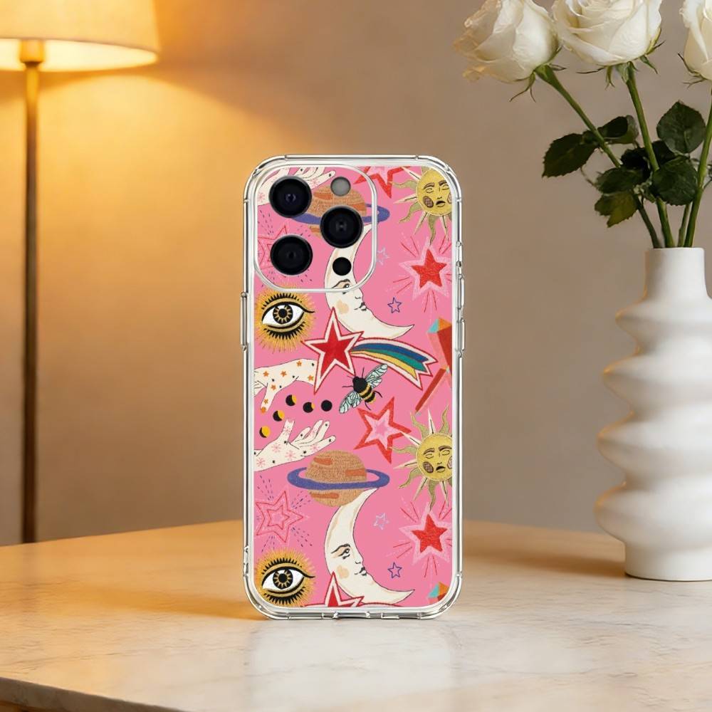 The S-Sun Moon S-Stars Phone Case For iPhone 17 16 15 14 13 12 11 Mini Pro Max Plus Transparent Cover
