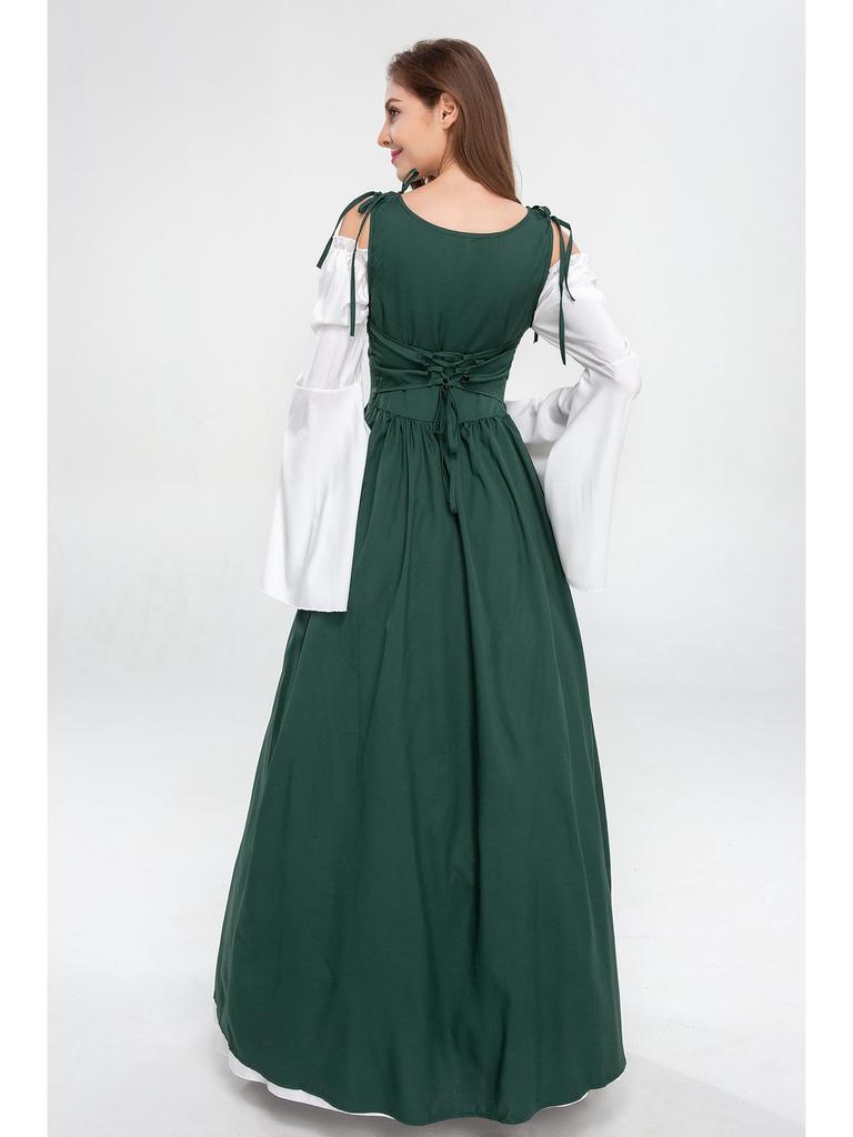 European and American Vintage Medieval Renaissance Square Neck Lace-Up Corset Halloween Costume Dress