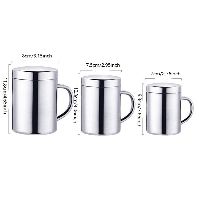 Mugs Stainless Steel 400/300/210ml Sliver Mug Tumbler With Handle And Cover Insulated Milk Mugs For Household Kitchen Supplies