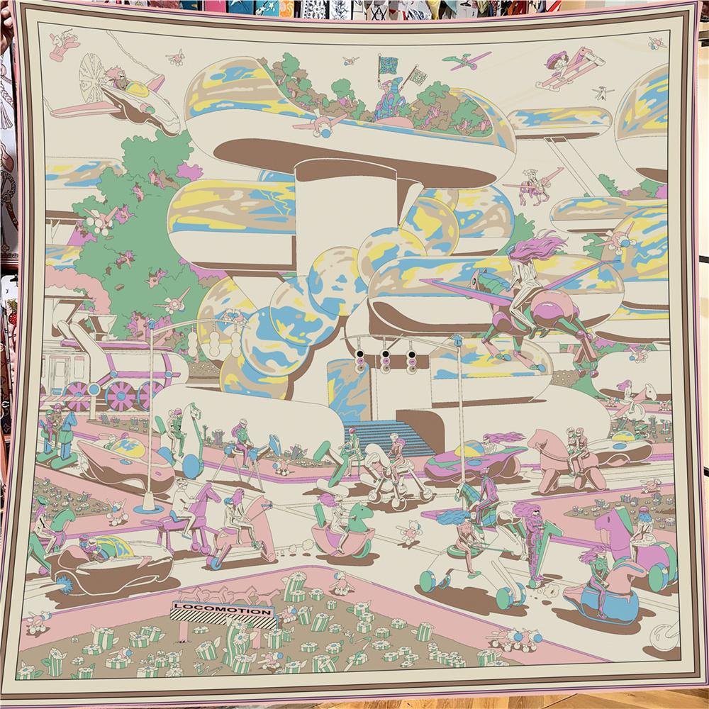 

POBING 30% Silk 70% Cashmere Scarf Women Tech City Print Square Scarves Wraps Hand Rolled Bandana Big Hijab Female Foulard 135CM 135CM x 135CM