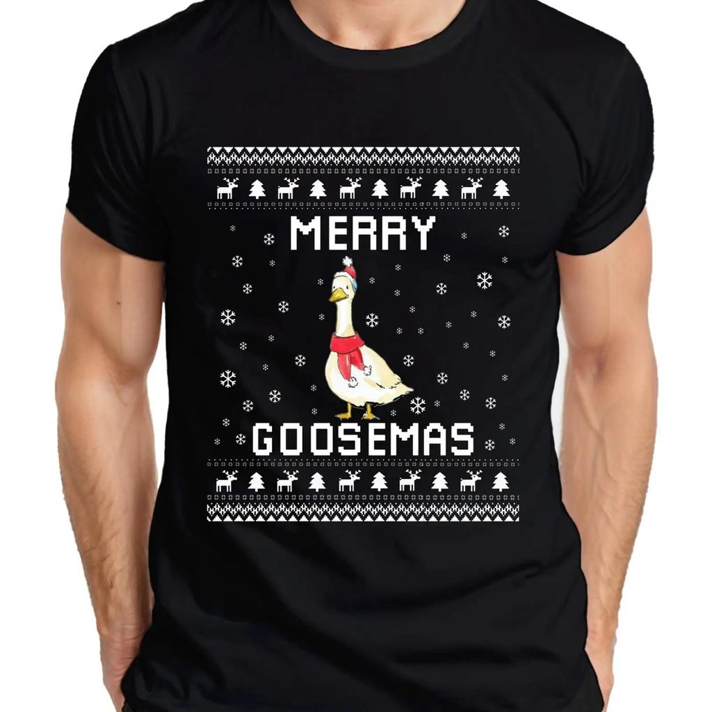 Merry Goosemas Christmas Duck Outfit Funny Unisexs T Shirt Vintage Graphic Homme Breathable Comfortable Slightly