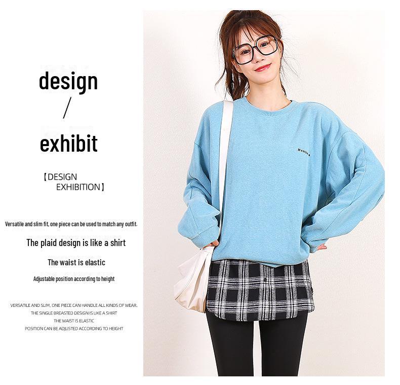 Plaid Layered Sweater Skirt for Women - Autumn/Winter Bottoming with Faux Hem To Cover Hips.