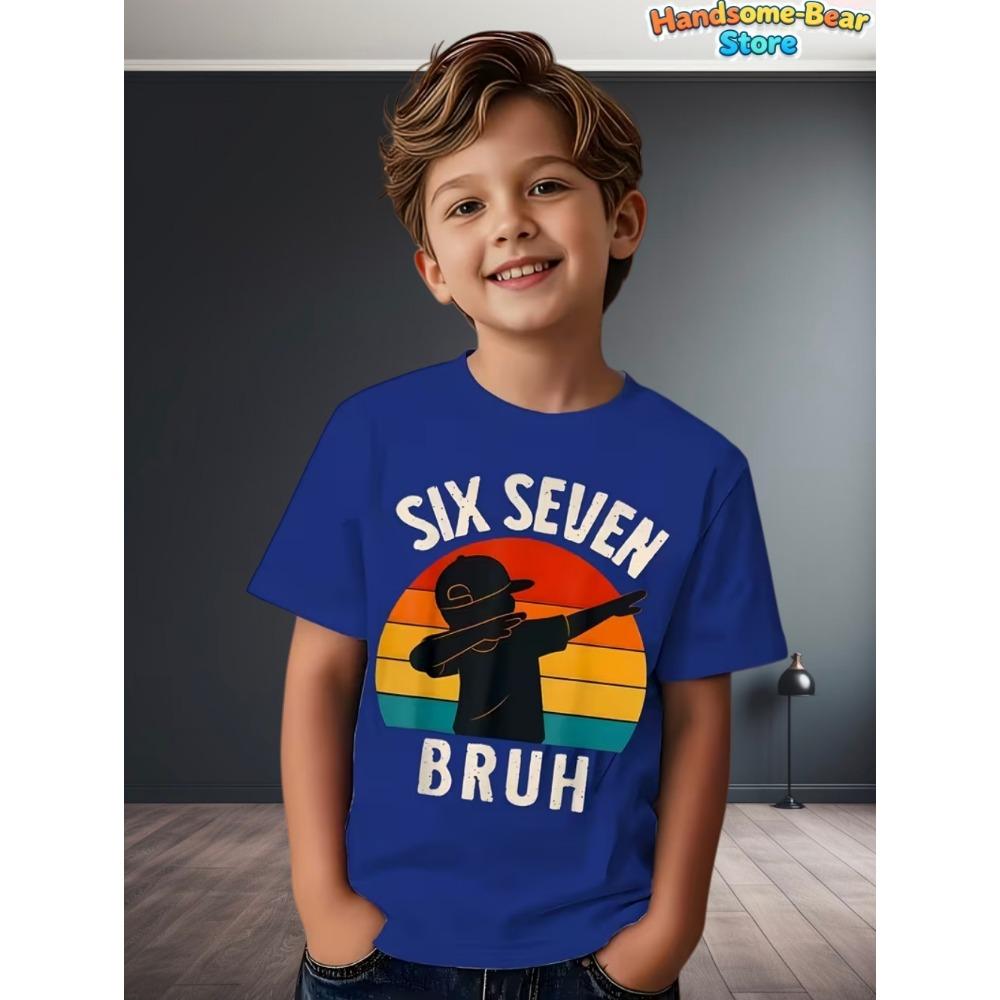 Lustiges Sechs Sieben T-Shirt für Kinder 67 Nummer 3D-Druck Sommer Kurzarm-T-Shirt Locker Basketball Sportoberteile Mode Kinderkleidung