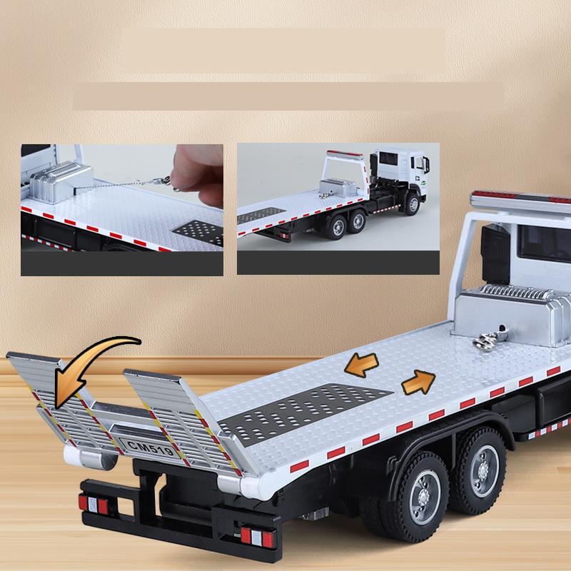 1/32 Trailer Tow Platform Truck Toy Car Model Diecast Vehicle Miniature Pull Back Sound & Light Educational Collection Gift Kid