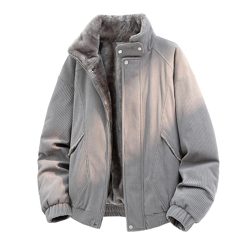 Men's Autumn Winter Corduroy Stand Collar Cotton Jacket Plush Lined Thick Warm Casual Cooton Coat Male Clothing