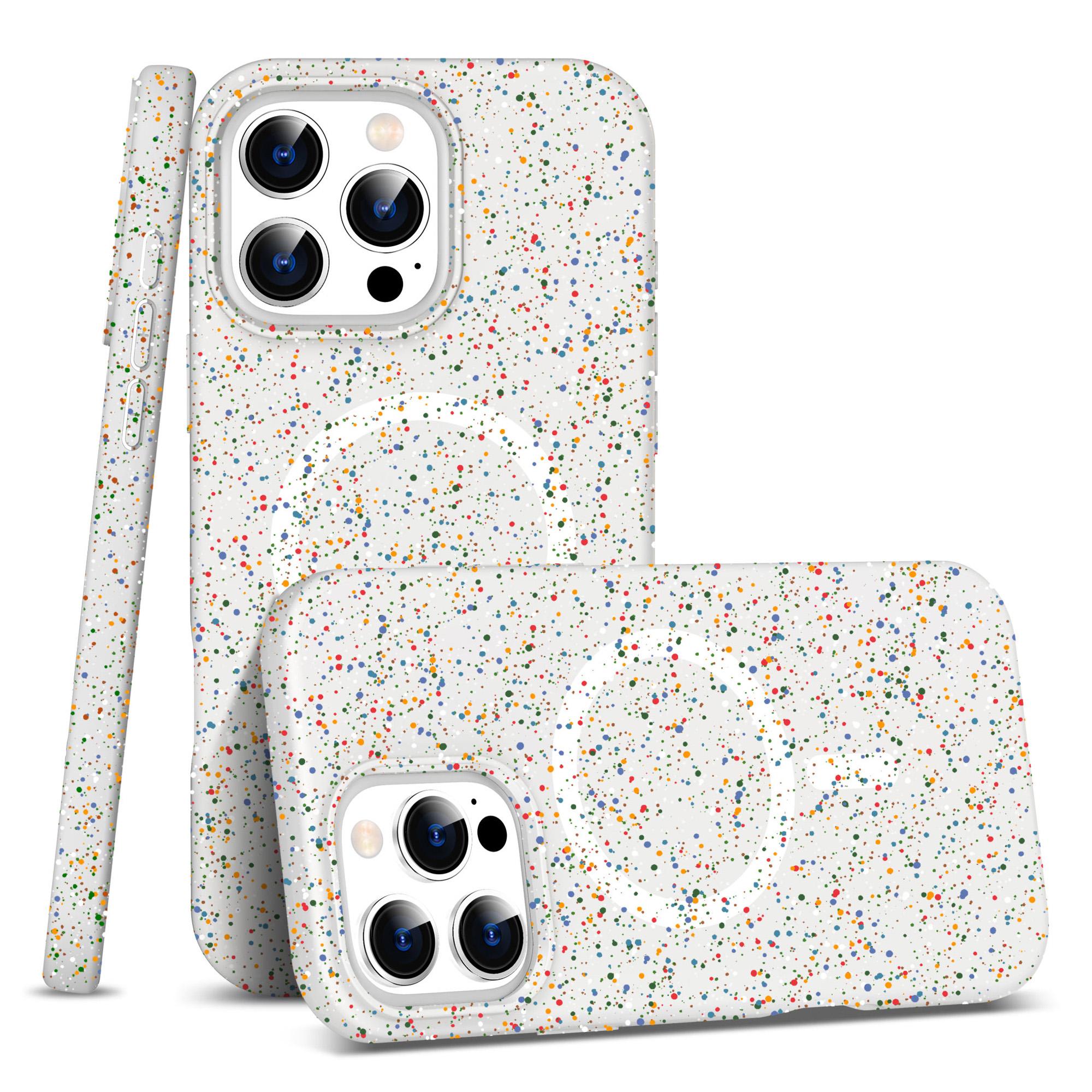 

For iPhone 16 Pro Case Colorful Dot Hard PC Matte Phone Cover Compatible with MagSafe White