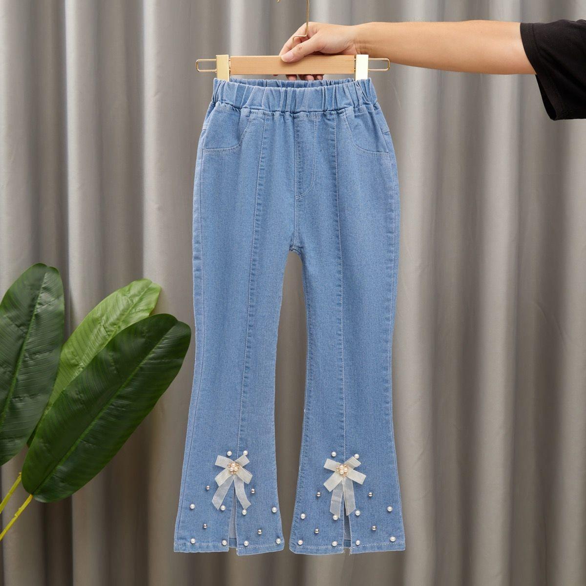 

Джинси для дівчинки, стрейч, розкльошені штани Довгі штани для дівчинки 150