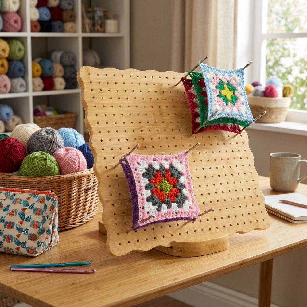 DIY Crochet Blocking Boards Square Reusable Knitting Blocking Mat Wooden with Base and Rod Pins Pottery Clay Base Plug Board