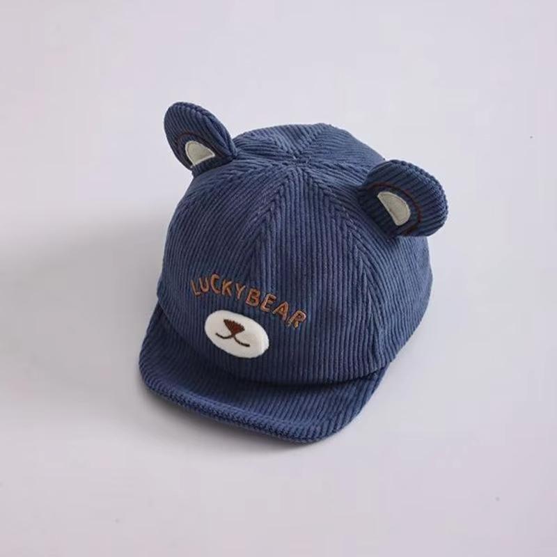 Spring Autumn Corduroy Baby Cap Cartoon Bear Infant Toddler Baseball Cap With Ears Soft Brim Boys Girls Duck Tongue Hat