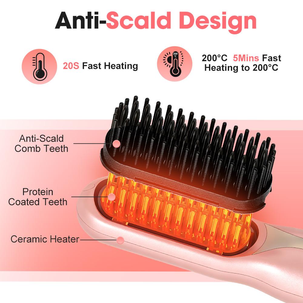 Wireless Hair Straightener Brush Heating Hot Comb Electric Hair Straightening Curly Multifunctional Iron Brush Comb Curler