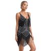 Womens 1920s Flapper Dance Dress V Neck Shiny Sequins Adjustable Spaghetti Straps Fringe Latin Party Costume