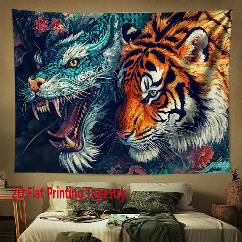 

Fierce dragon and tiger pattern Digital printing polyester wall tapestry suitable for use in living bedrooms offices bars party 74x94cm(29x37in)