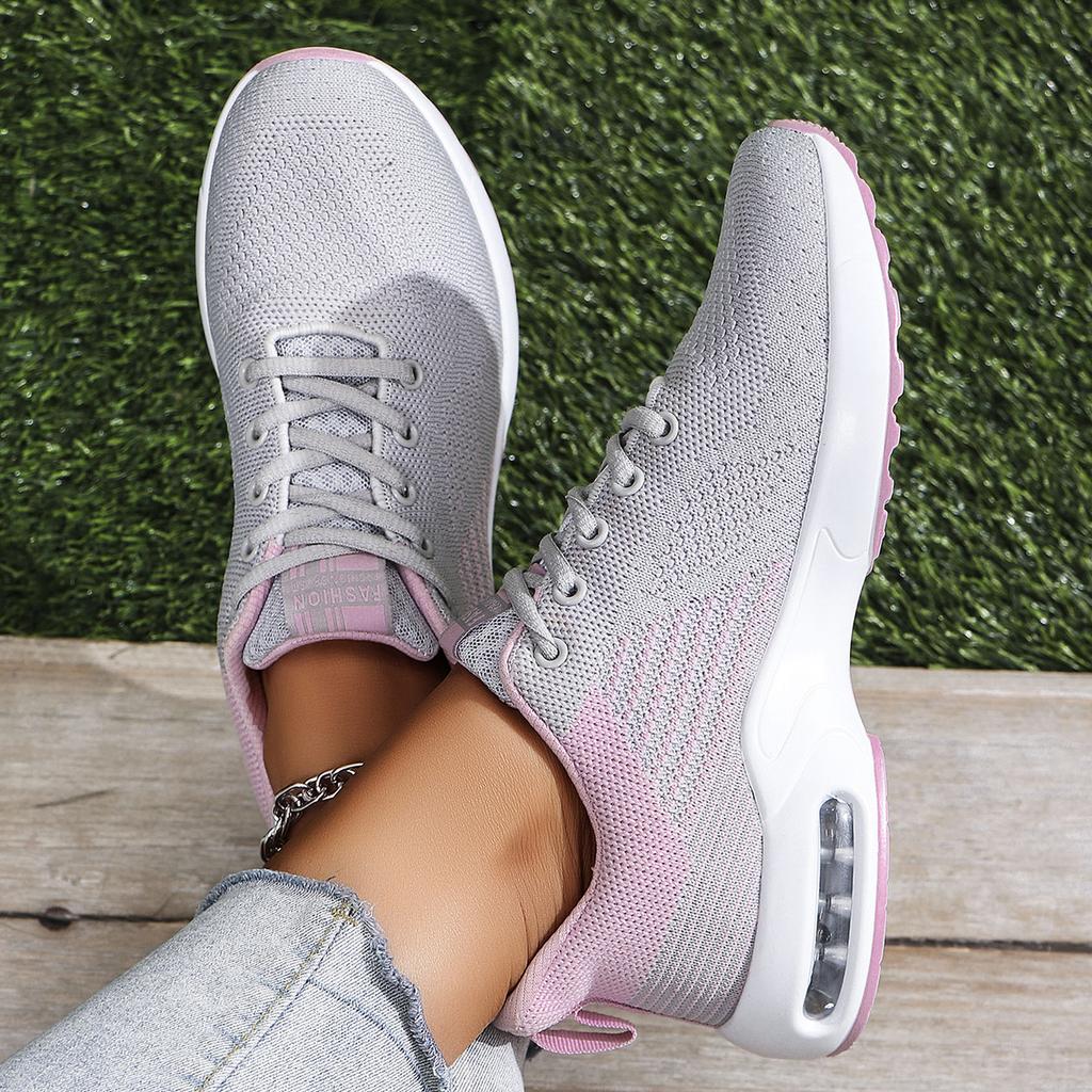 Women's Breathable Mesh Sneakers Fashion Air-cushion Running Sports Shoes Ladies Knitted Jogging Walking Shoes Anti-slip