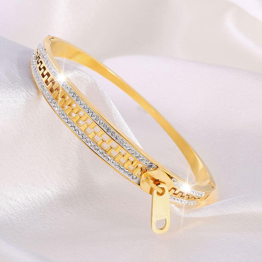 Creative Zipper Bangle Shiny Zip Titanium Steel Hand Chain Jewelry Crystal Bracelet  Gift
