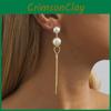 Copper Plated Gold Fashion Earrings Long Tassel Faux Pearl Design 2023