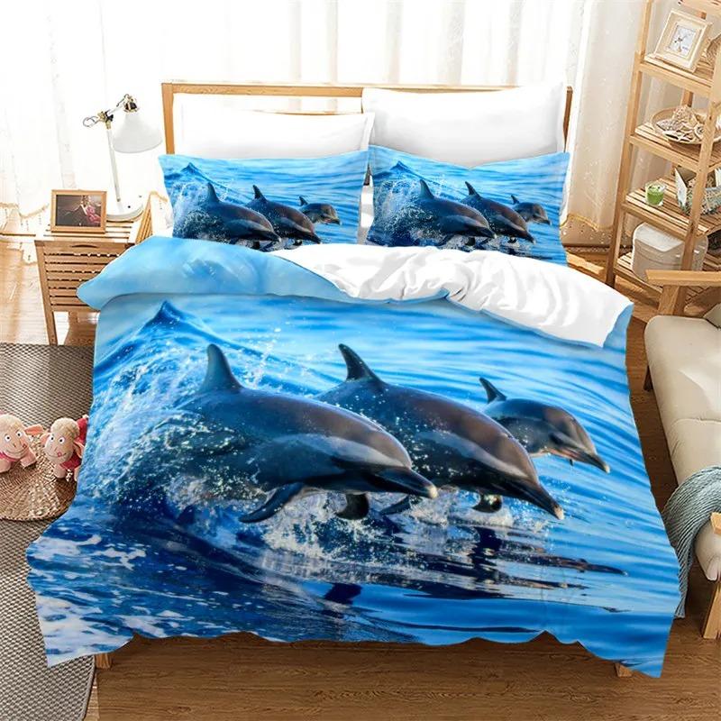 Dolphin Ocean Dyresengesett Gutter Jenter Twin Queen Size Dynetrekk Putetrekk Seng Barn Voksen Hjem Tekstilekstil