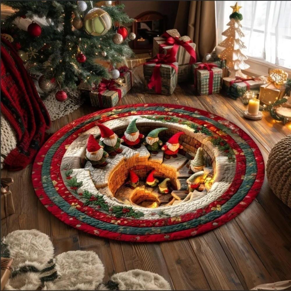 Imitation Cashmere Christmas Round Carpet 3D Special-shaped Santa Claus Floor Mat Home Decor