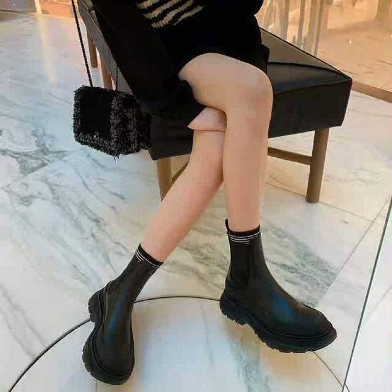 Cowhide Version~ Height-increasing Leather Muffin Thick-soled Knight Boots Women's Tall Boots Elastic Boots High-heeled Boots