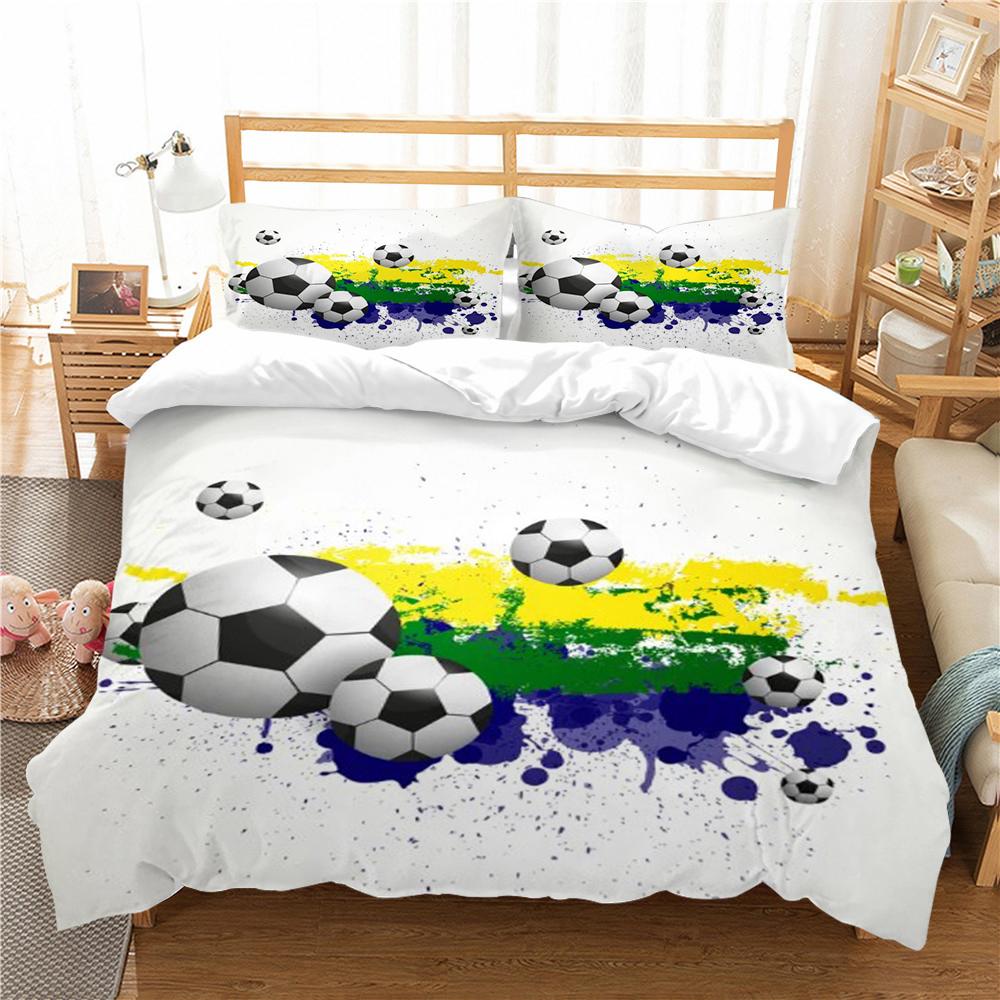 Bettwäsche-Set, 2/3-teilig, Bettbezug, 3D-Fußballdruck, Heimbettwäsche, Polyester-Mikrofaser, waschbar, für Schlafzimmer