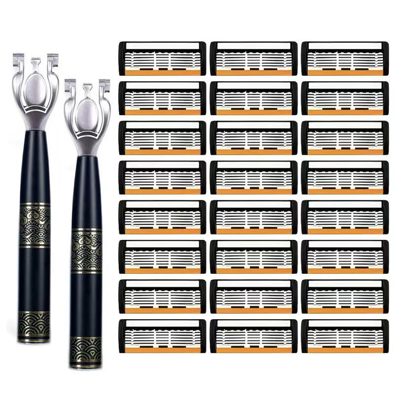 Men's Manual Razor with 6-Layer Stainless Steel Blades and Metal Handle for Cross-Border Dropshipping