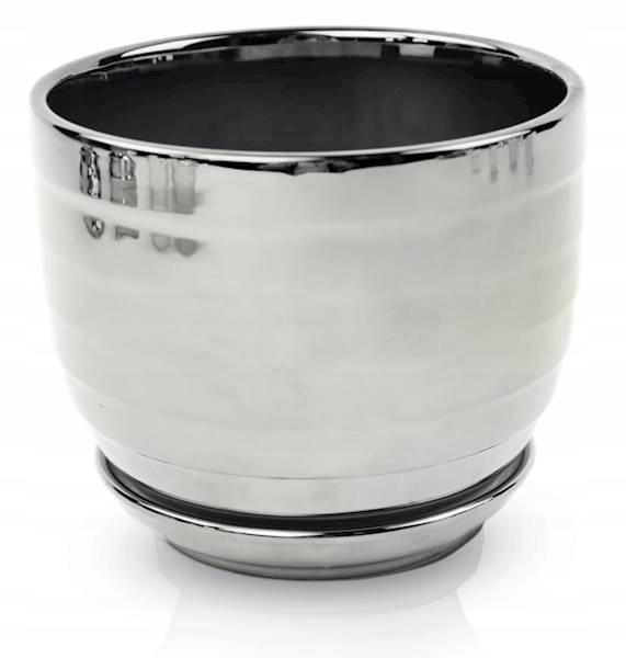 Keramische Bloempot Met Schotel 16 Cm Zilver