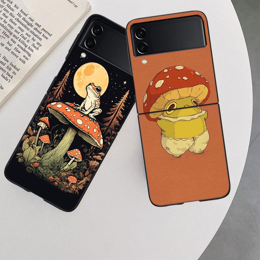 Cottagecore Frog Aesthetic Case For Samsung Z Flip 6 5G Galaxy Z Flip 5 4 3 5G Black Hard Cell Phone Cover Luxury PC Shell Coque