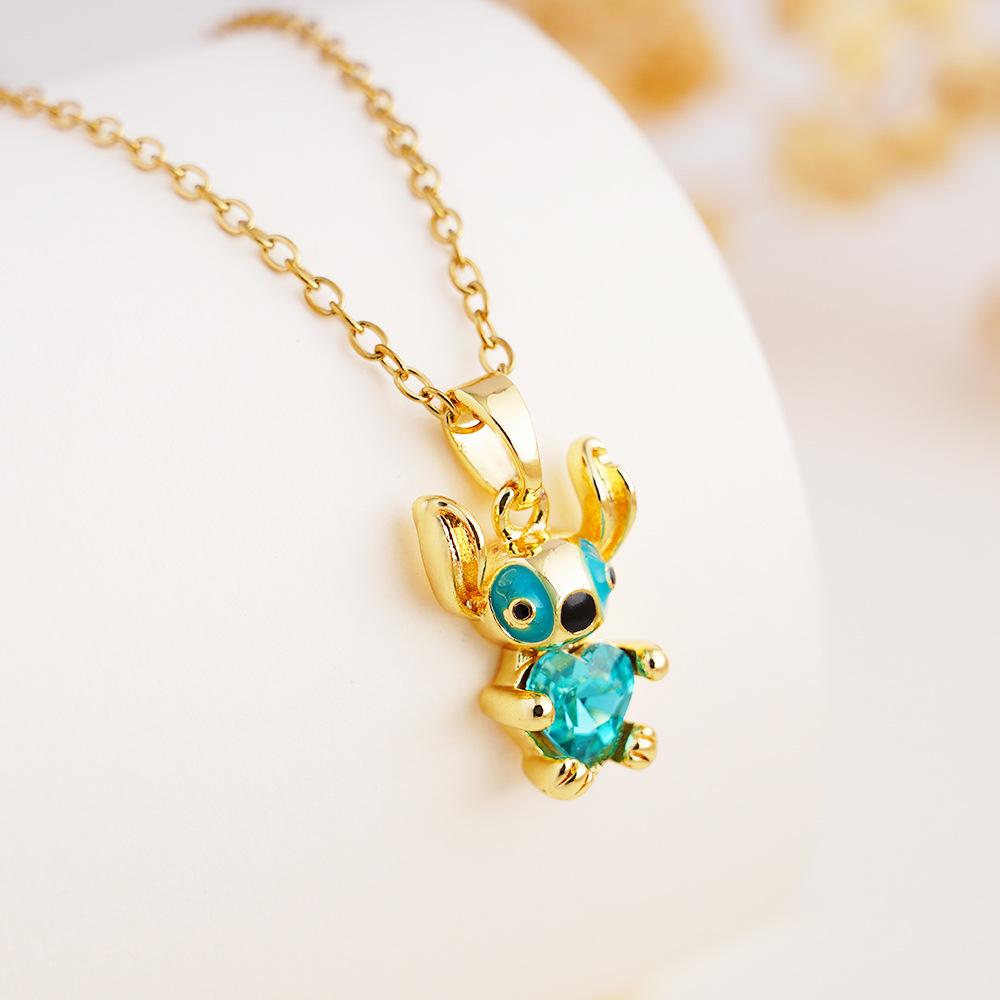 Fashion Pendant Necklace Cartoon Stitch Stainless Steel Link Chain 18K Gold Plated Zirconia Unisex No Fade No Allergy