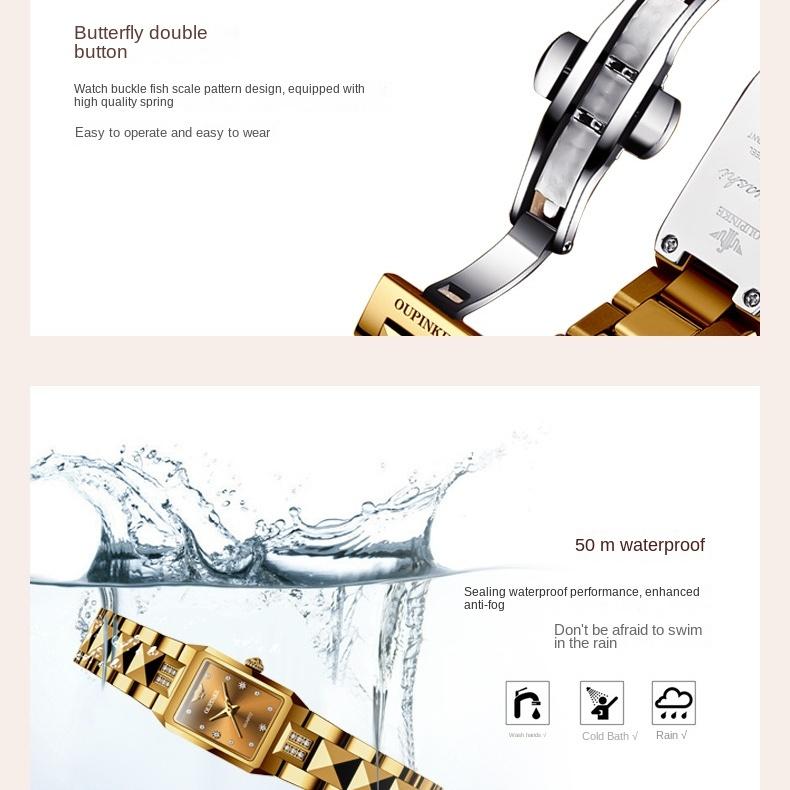 OUPINKE Markenuhren Diamantbesetzt Wasserdicht Kleine Quadratische Quarz-Damenuhr Damenuhr