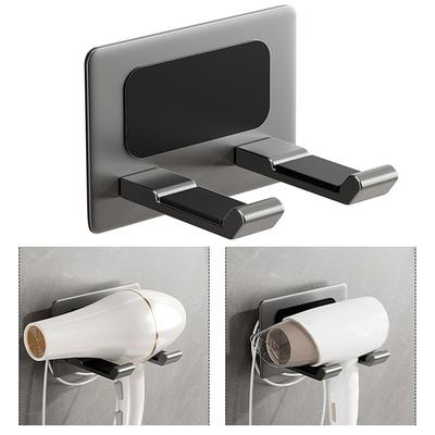 Aluminum Hair Dryer Holder Wall Mounted Self Adhesive No Drill Hairdryer Rack For Punch Free Bathroom Dryer Storage Organizer