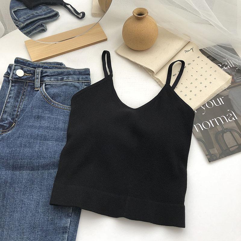 Striped Beautiful Back Small Camisole Vest Integrated Chest Pad Korean Style Hot Girl Inner and Outer Wear Bandeau Base Layer Top