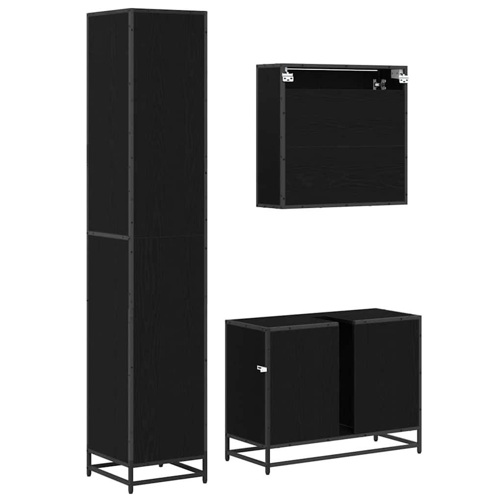 Bathroom Furniture Set 3 Pcs Black Oak Effect Particleboard