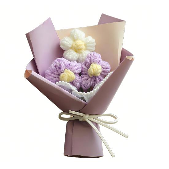 Crochet Flower Bouquet Handcrafted Knitting Flower Ornament Yarn Floral Decoration Mother's Day Birthday Christmas Gift