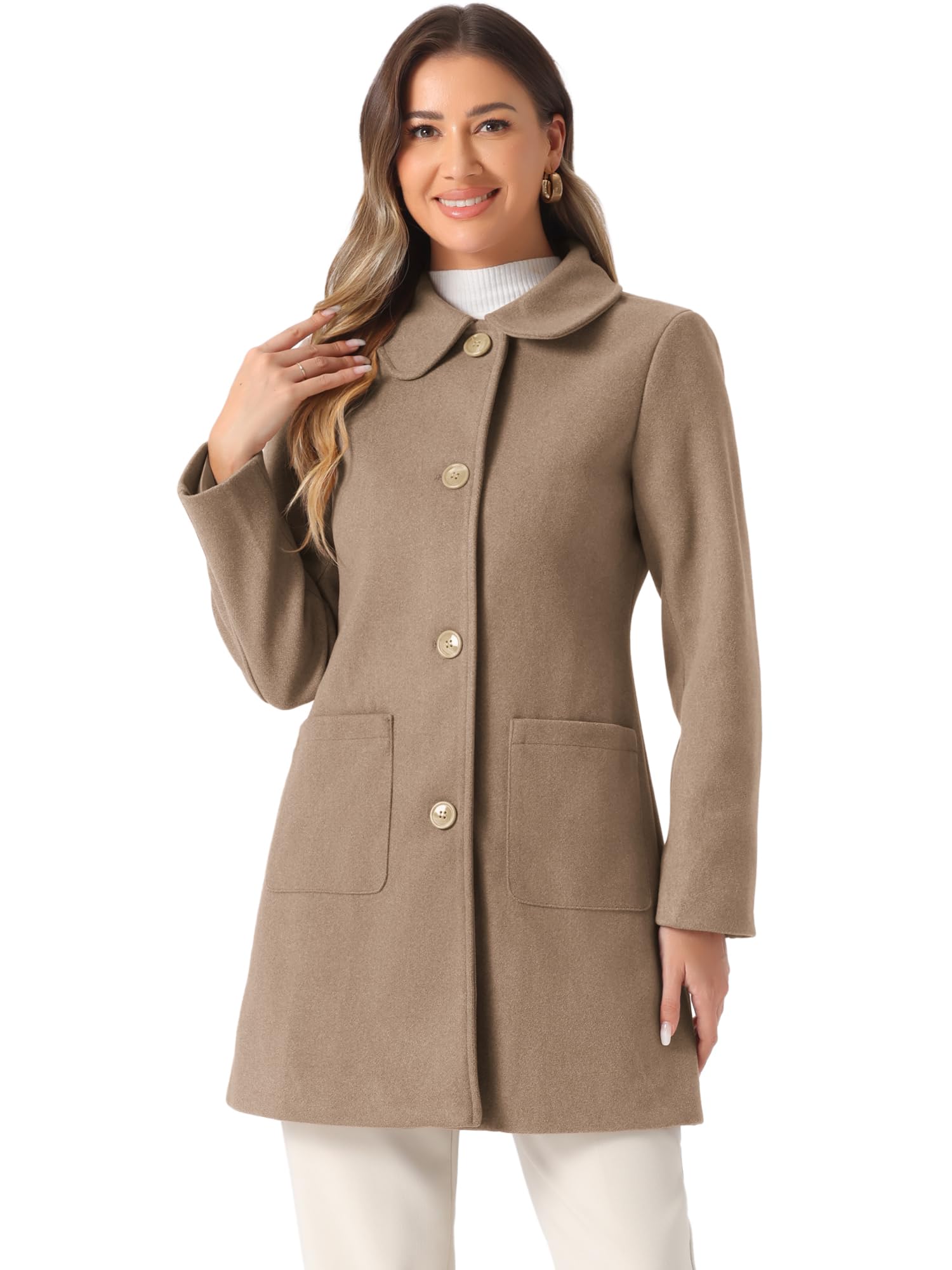 

Allegra K Women s Chesterfield Coat, Fall/Winter, Lapel Long Coat, Overcoat, Winter Warmth, Dark Beige, Size S