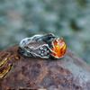 Ethnic Style Inlaid Amber Beeswax Ring Exquisite Orange Transparent Stone Ring