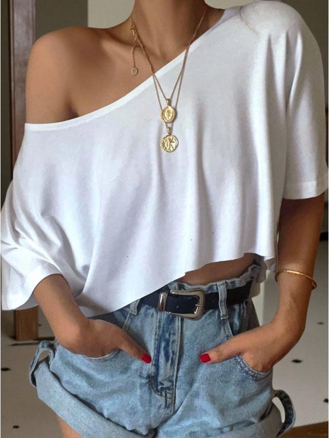 In-Stock Women's Off-the-Shoulder Cropped Sexy Short T-shirt Top