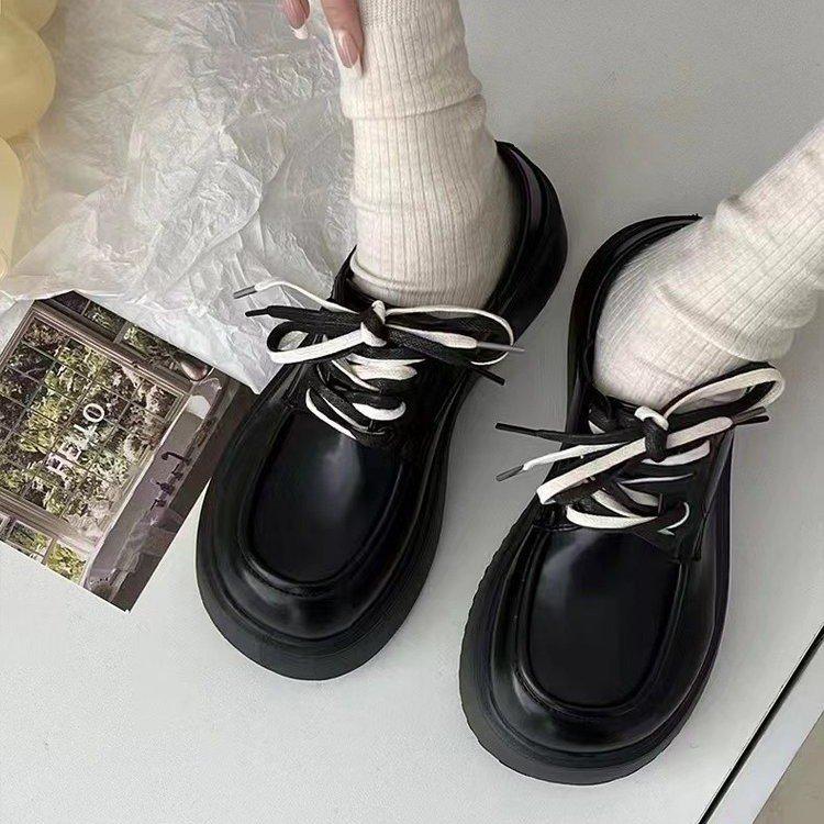 Small leather shoes platform British style small leather shoes double lace-up student spring new thick sole