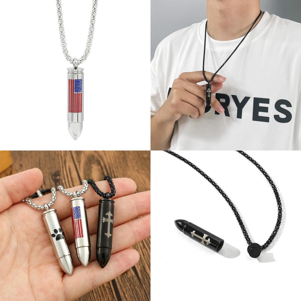 New Arrival American Flag Cat Claw Cross Stainless Steel Bullet Pendant Necklace