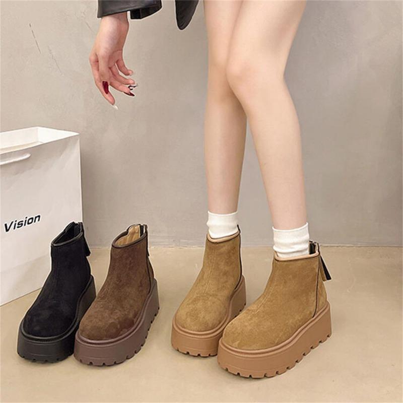 Winter Frosted Soft Leather Muffin Thick-soled Small Short Boots Children's Fleece Snow Boots Rear Zipper Martin Boots