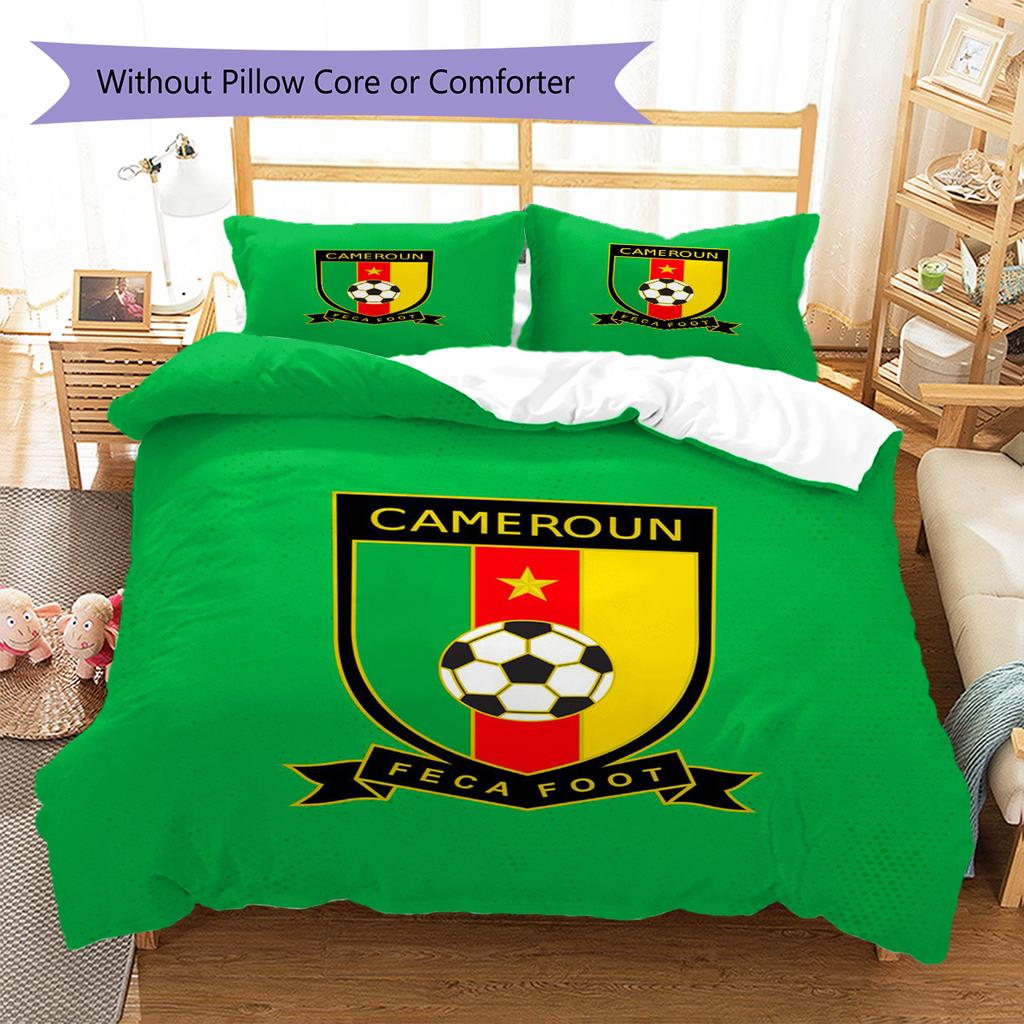 Cameroonian Football Federation Pattern Bedding Set Quilt Cover Pillowcase Home Decor Gift (1 * duvet cover + 2 * pillowcase, without core)
