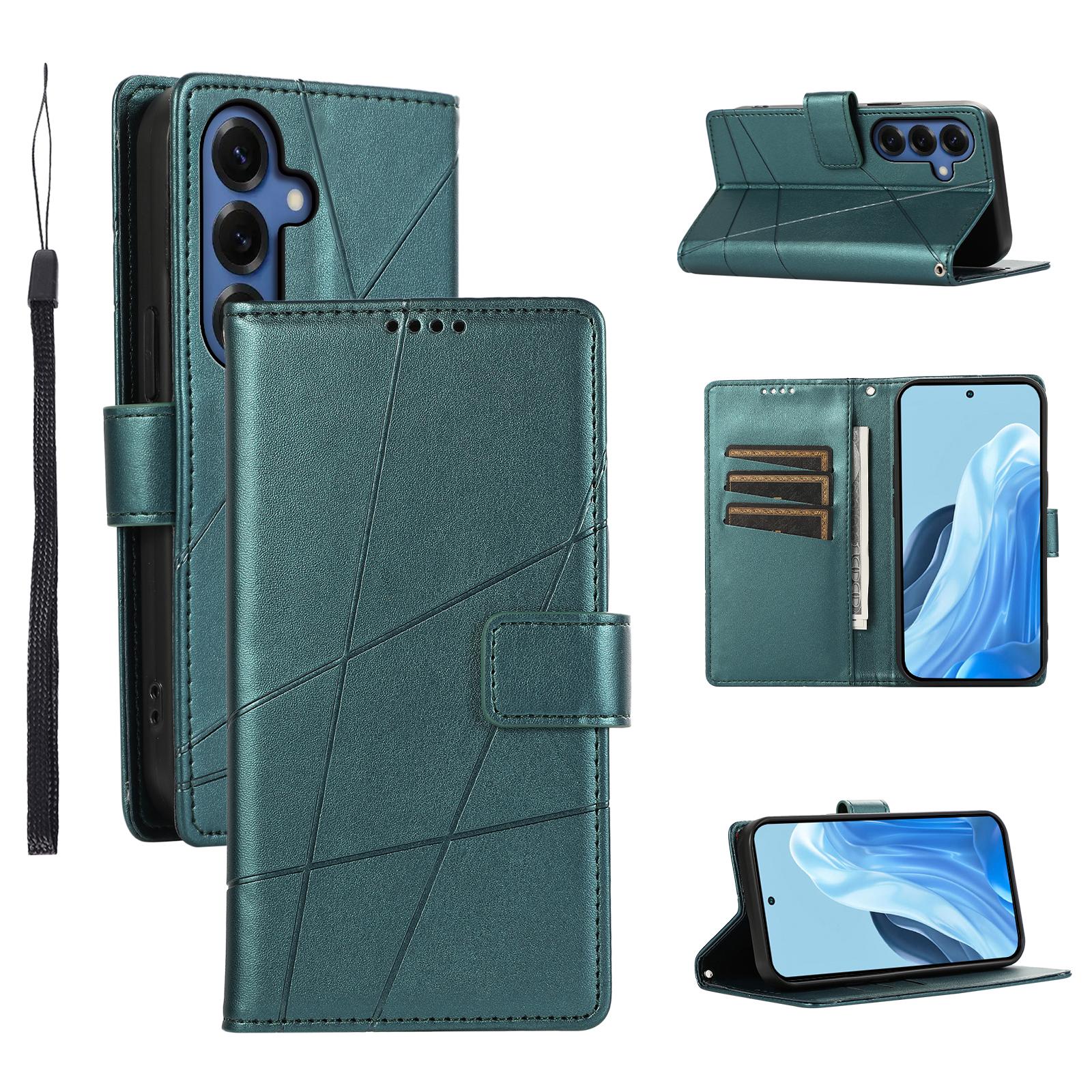 

For Samsung Galaxy S26+ Phone Case Line Imprint Leather Wallet Cover with Wrist Strap
