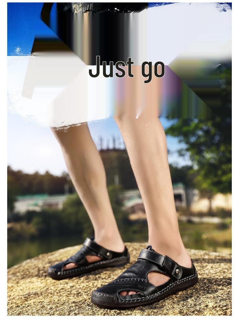 2025 Men's Toe-Loop Leather Sandals: Casual, Breathable Dual-Use Summer Sports Shoes