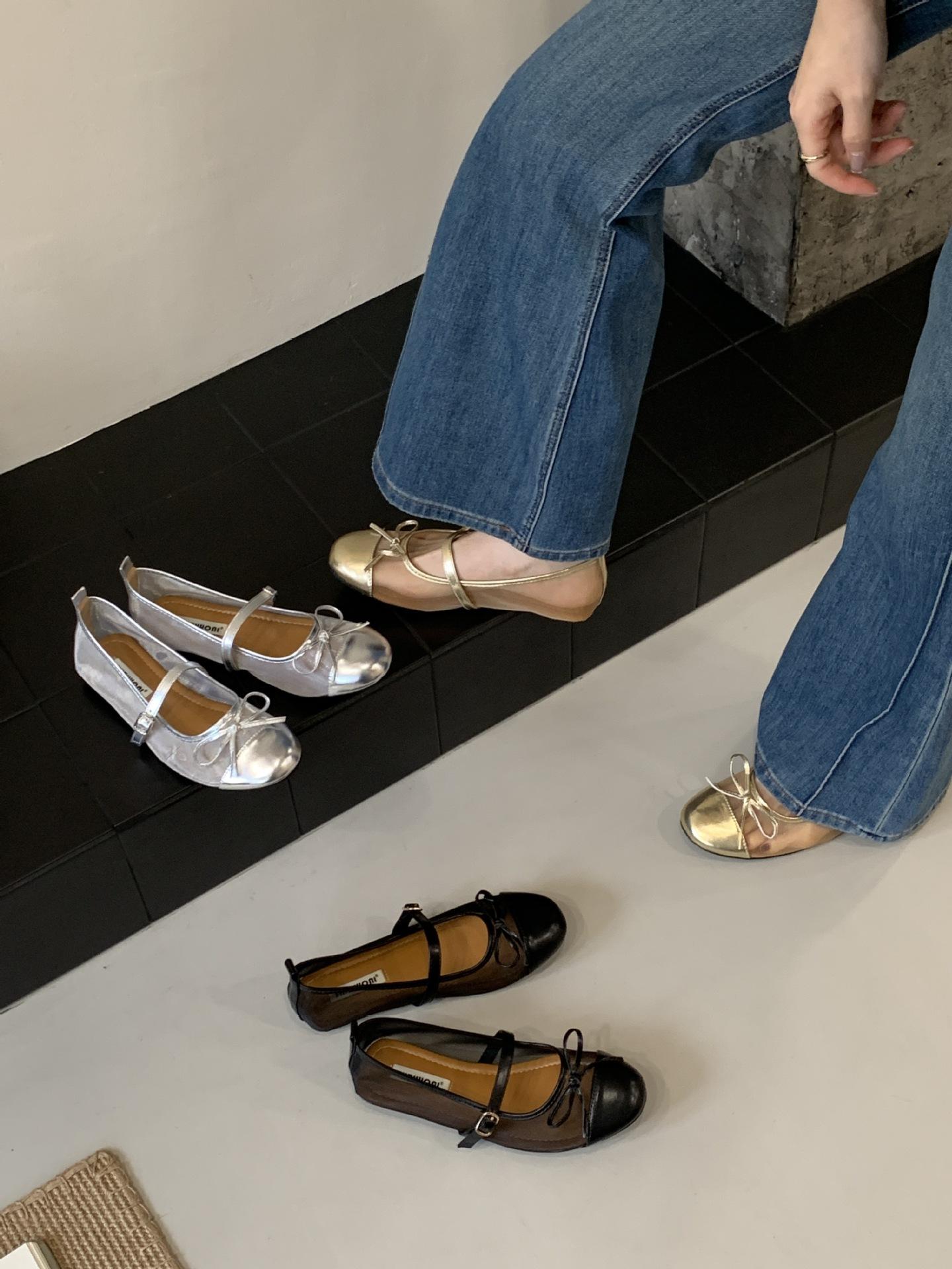 

Flat bottom versatile black Mary Jane shoes women s shoes 2025 new large size mesh breathable round head shallow mouth single shoes 40 золотой